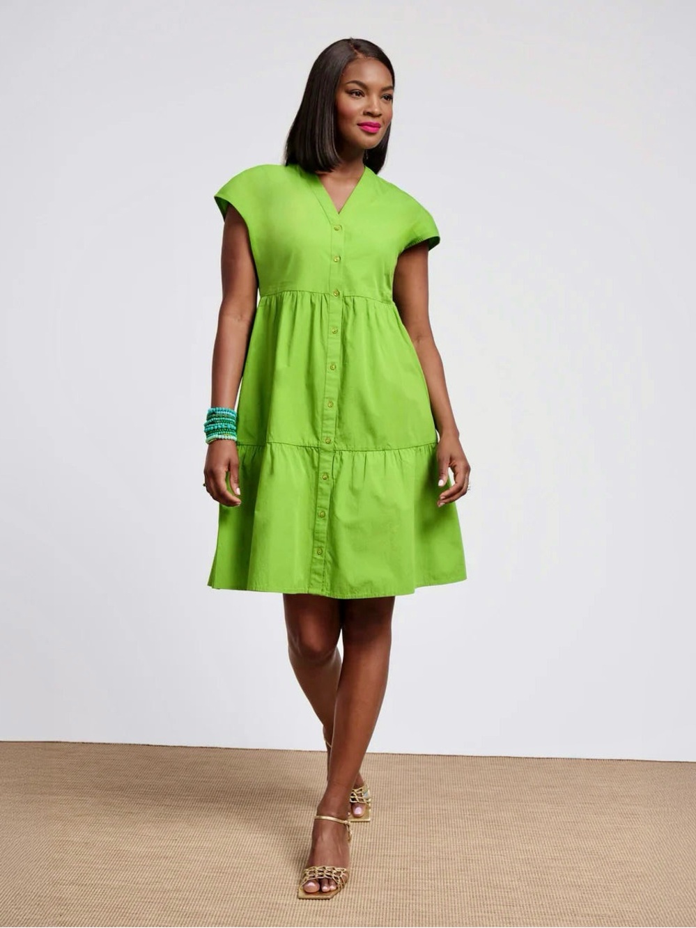 FRANCES VALENTINE Button Up Easy Breezy MIDI Short Sleeve Dress - Picture 3 of 8